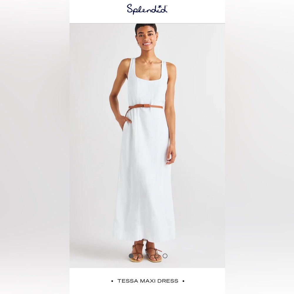 Splendid White Tessa Eze Linen Sleeveless Maxi Sundress. Size S